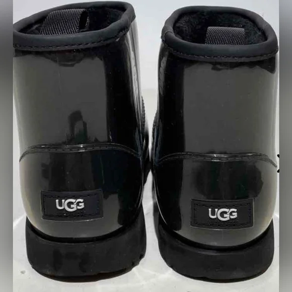 UGG Classic Glossy Clear Mini Black Rain Boots Women's Size 6 MSRP $160 - Picture 8 of 11